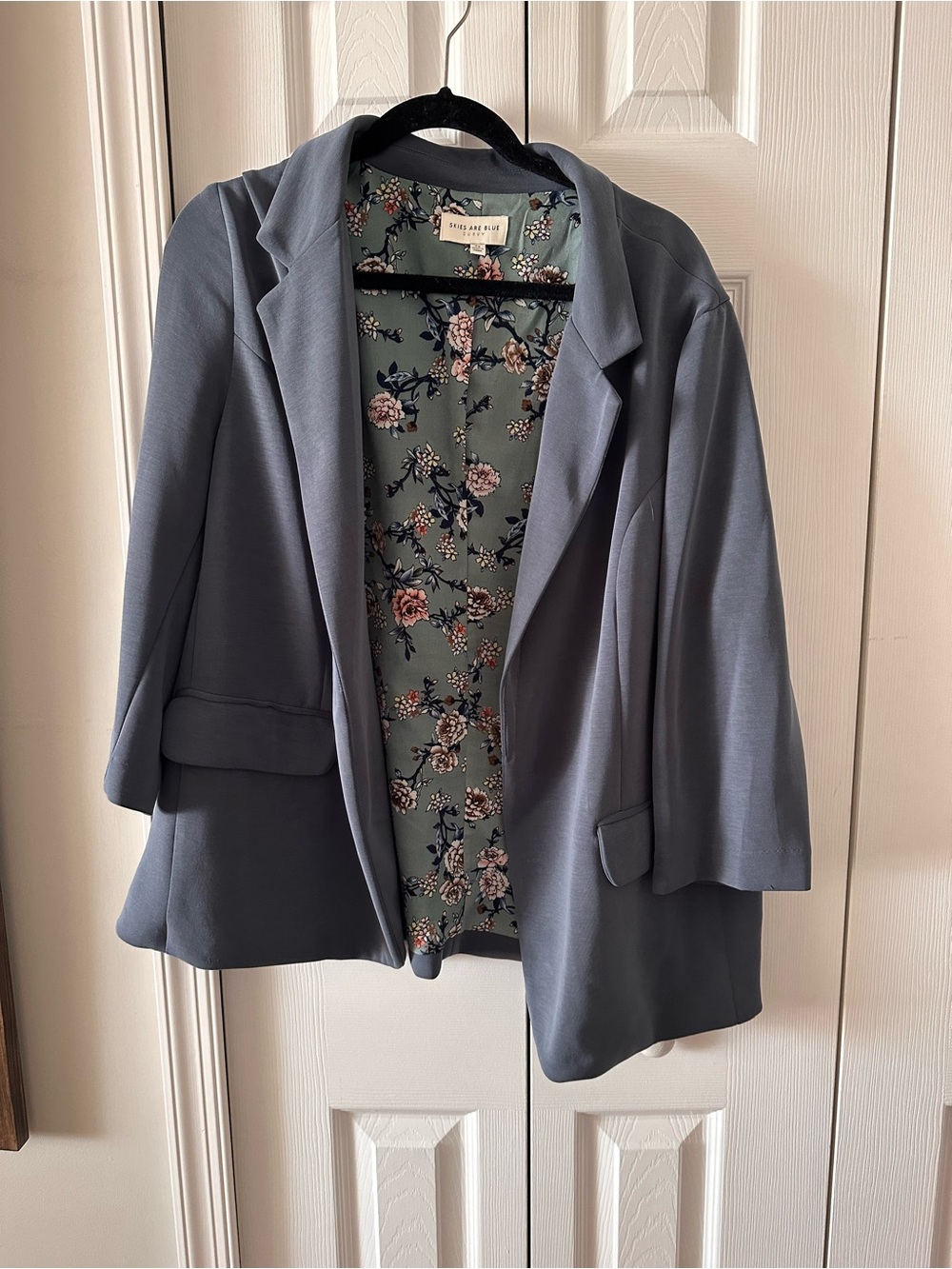 Skies are Blue Slate Blue Floral-Lined Blazer Jacket